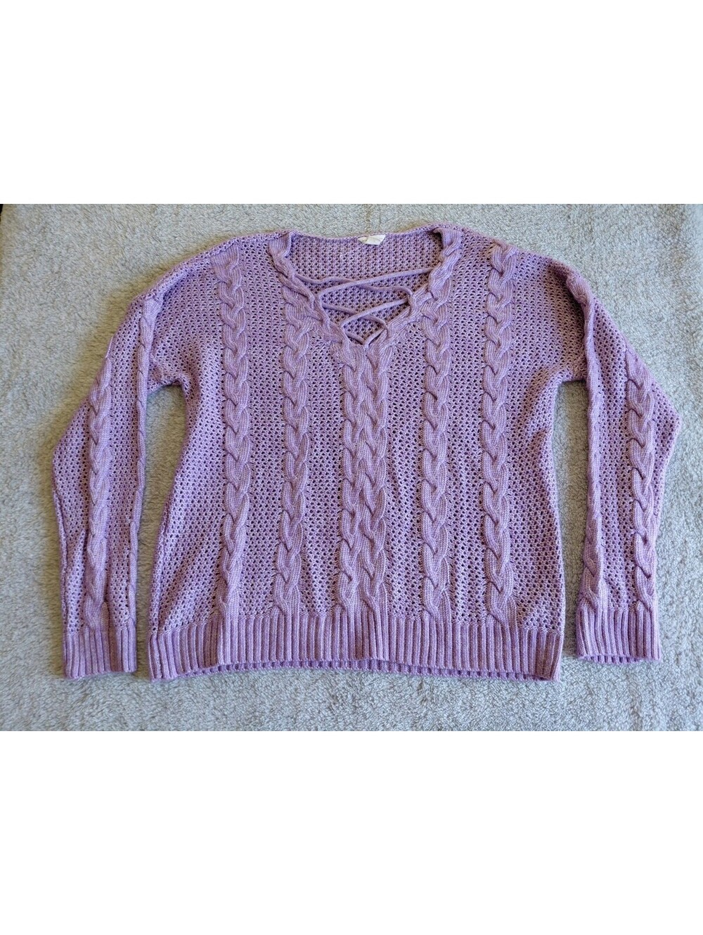 Aeropostale Cable Knit Sweater Womens Large Purple Lace Up Open Knit Stretch